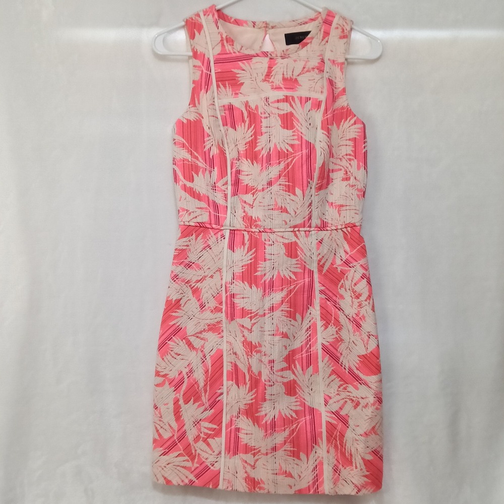 J.Crew Pink Tropical Palm Leaf Jacquard Open Back Sheath Dress Size 2